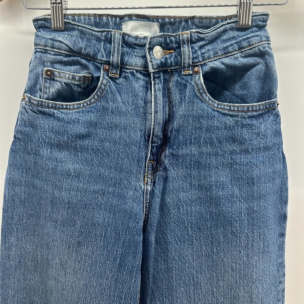 HM Jeans Womens 2 Blue Denim Wide Leg Mid Rise Raw Hem Stretch‎ Outdoor 5-Pocket